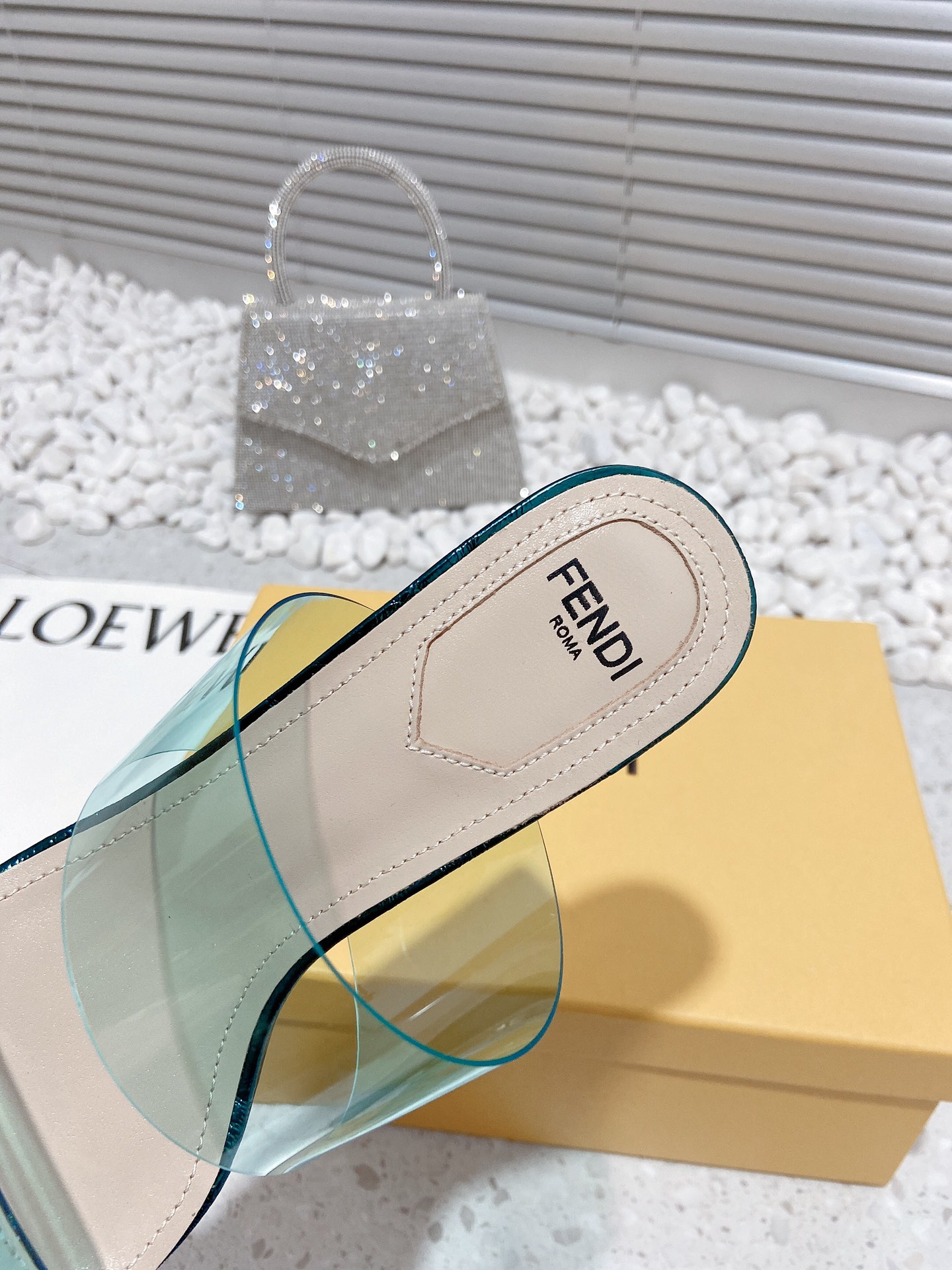 F**di First Dark Green Transparent Medium-Heeled Sandals For Women