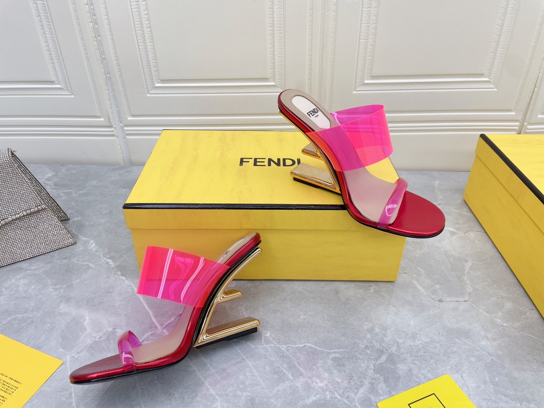 F**di First Pink Transparent High-Heeled Sandals For Women
