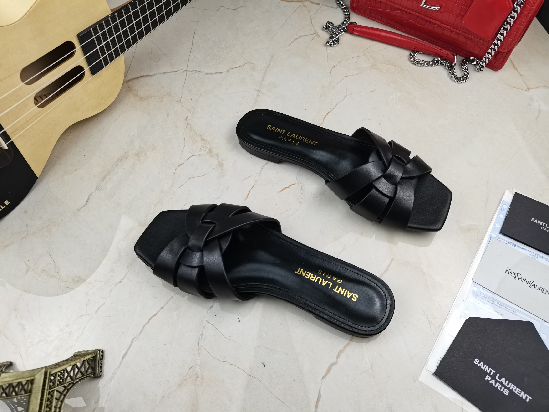 Sa1nt Lau*nt Women’s Tribute Flat Mules Black For Women Y51 571952BDA001000