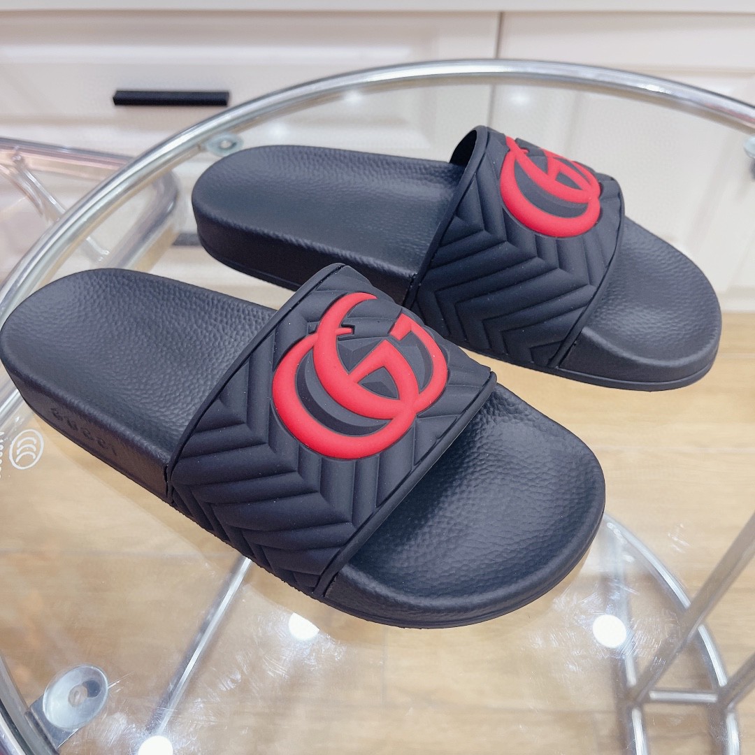 Gvc*1 Women’s Quilted GG Rubber Slide Black And Red For Women 601041