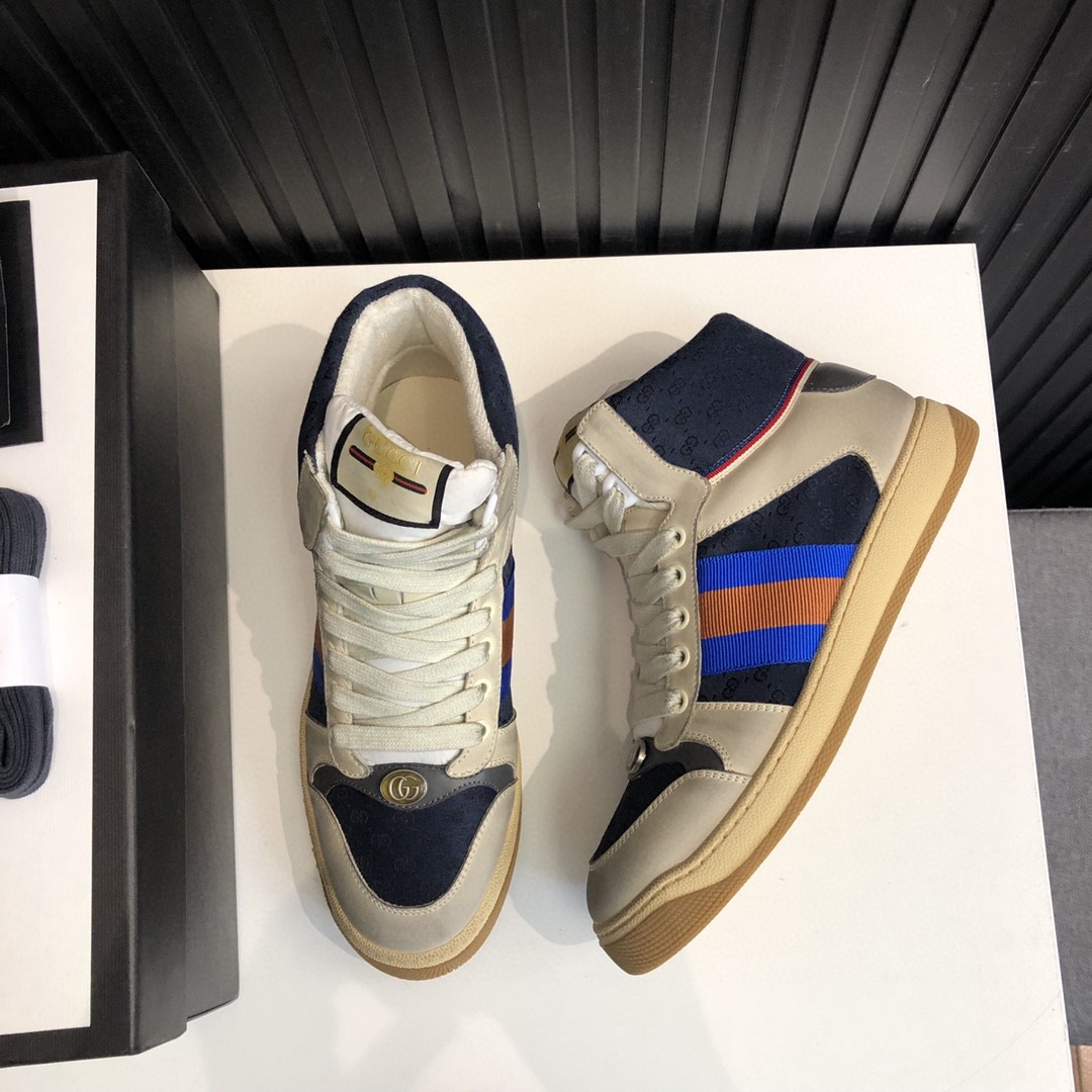 Gvc*1 Women’s GG Screener Distressed High Top Off-White Blue For Women 563730