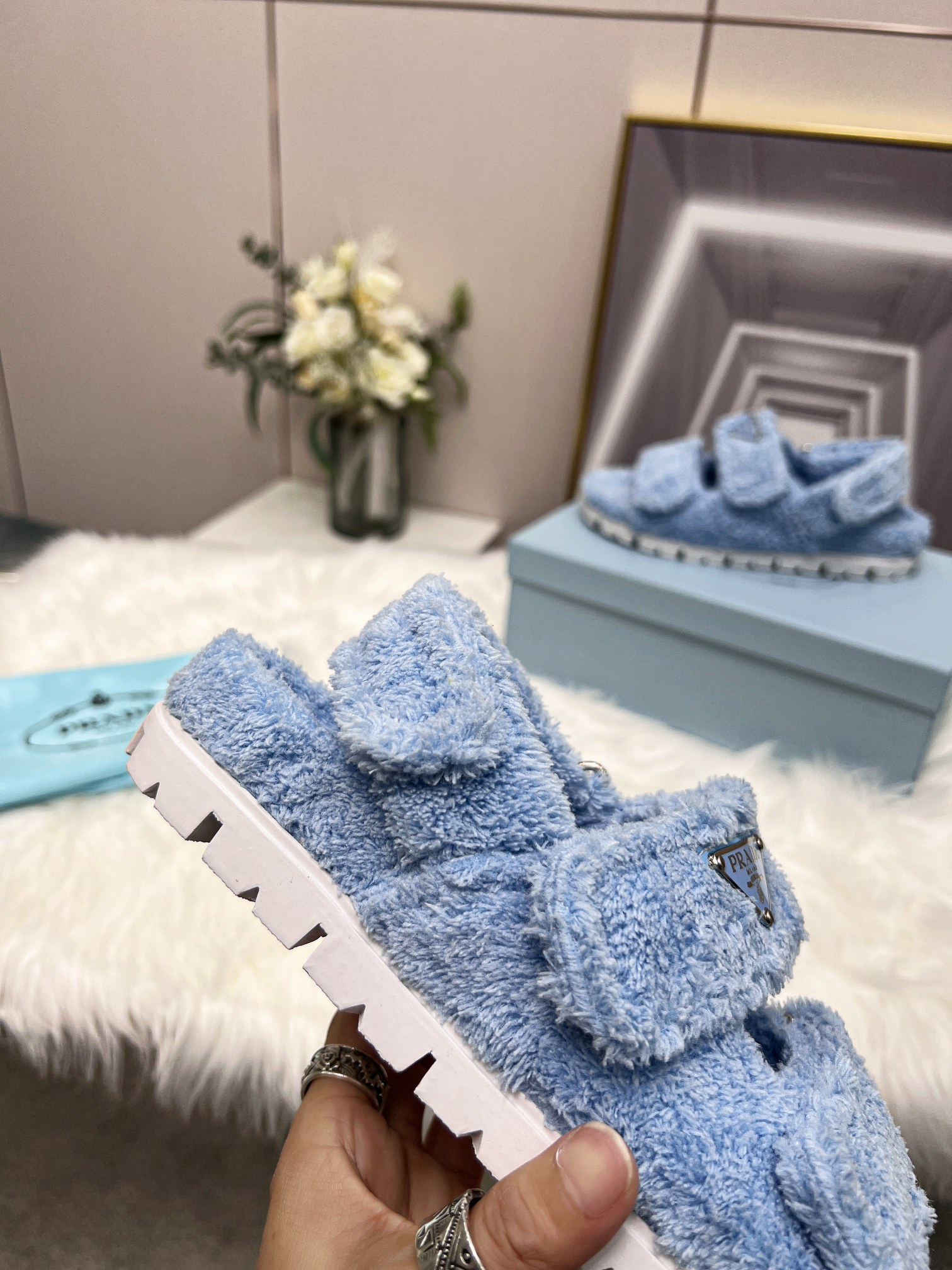 Pra*a Terrycloth Sandals Blue For Women 0.8in/20mm PRD 1X737M_H39_F0076_F_D020