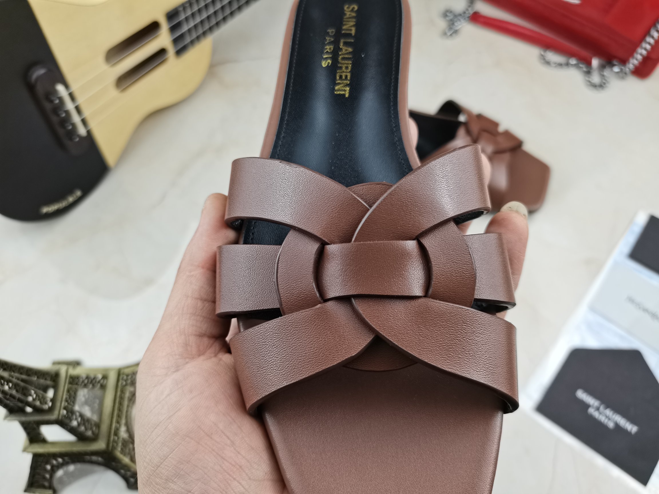 Sa1nt Lau*nt Women’s Tribute Flat Mules Brown For Women Y51