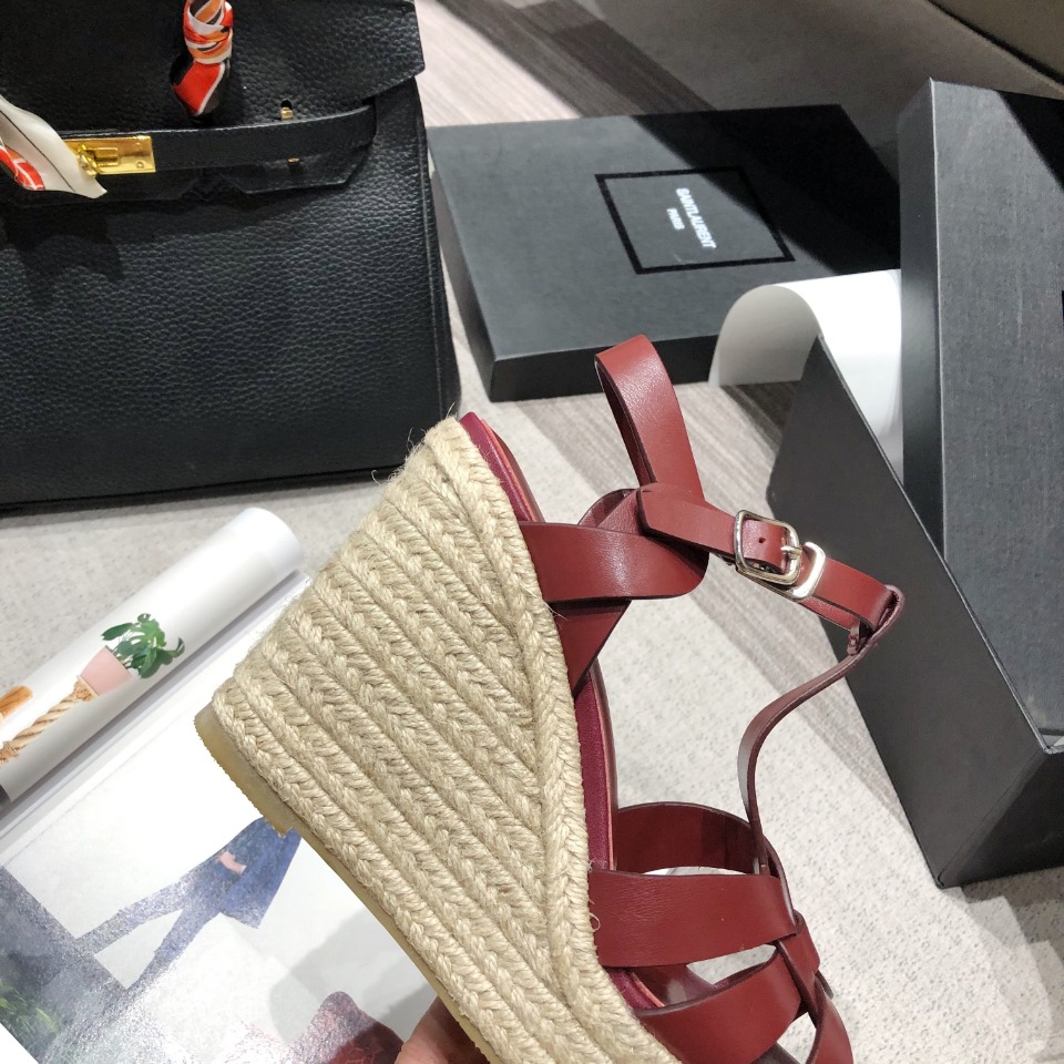 Sa1nt Lau*nt Women’s Tribute Espadrilles Wedge Reddish-Brown For Women Y51