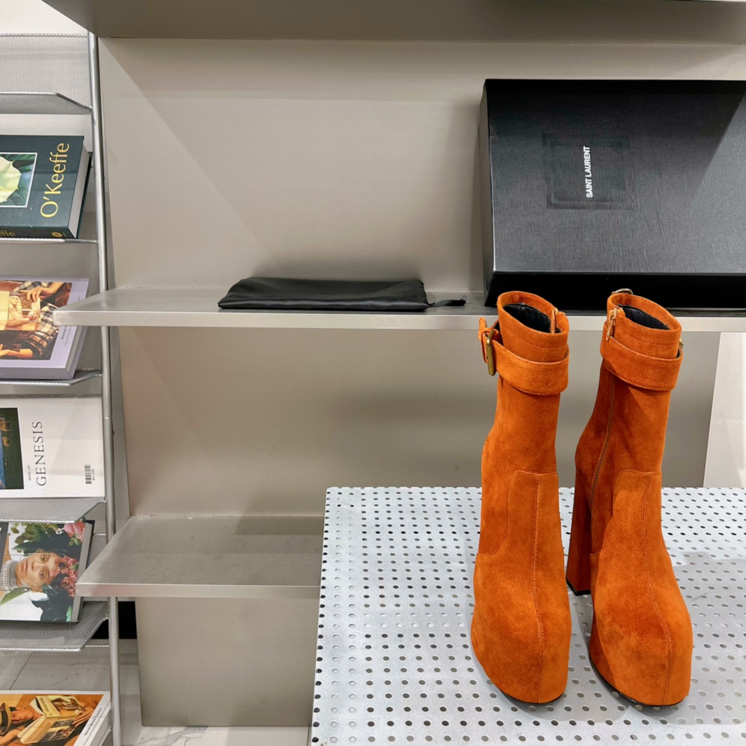 Sa1nt Lau*nt Women’s Cherry Buckle Platform Booties Orange For Women Y51