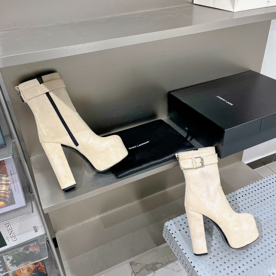 Sa1nt Lau*nt Women’s Cherry Buckle Platform Booties White For Women Y51