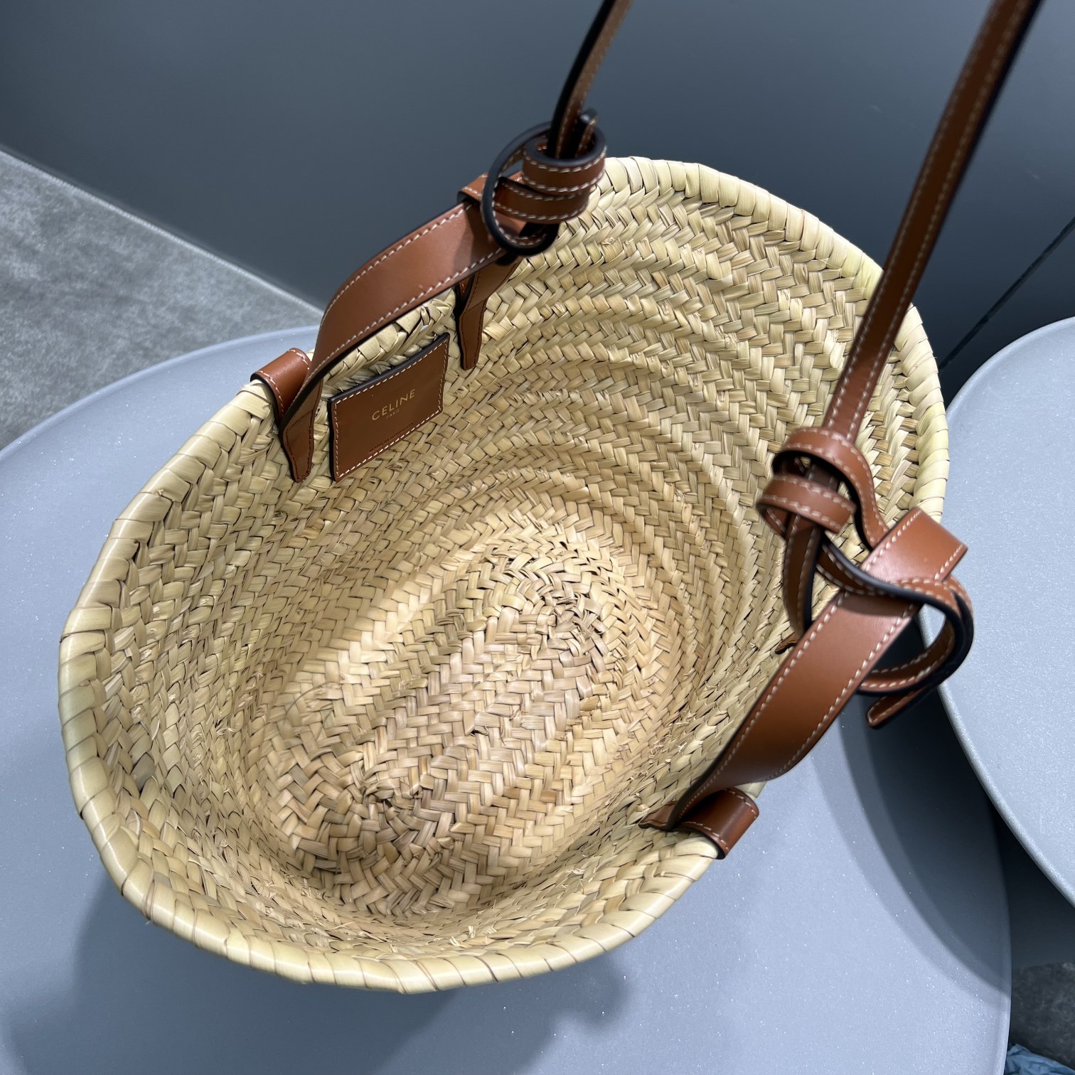 Ce1i*e Teen Triomphe Ce1i*e Classic Panier In Palm Leaves With Heart Patch Brown For Women 10in/25cm 194002DUI.04LU