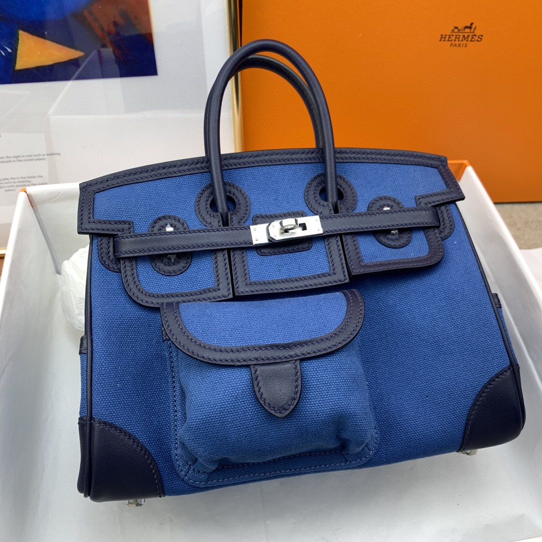 H**me5 Birkin Cargo 25 Blue, Silver Toned Hardware Bag For Women, Women’s Handbags, Shoulder Bags 9.8in/25cm