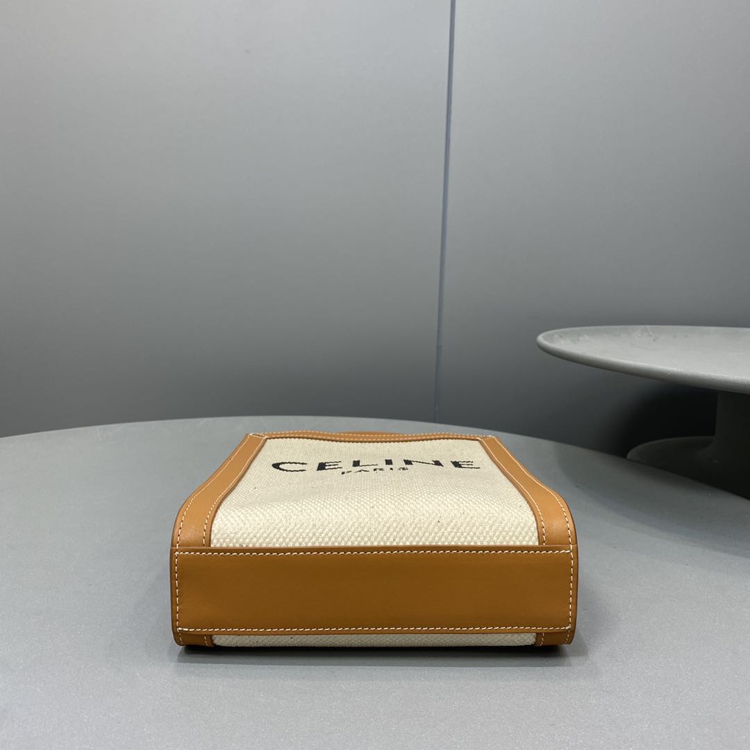 Ce1i*e Mini Vertical Cabas Ce1i*e In Textile With Ce1i*e Print White/Brown For Women 8in/20cm 193302BNZ.02NT