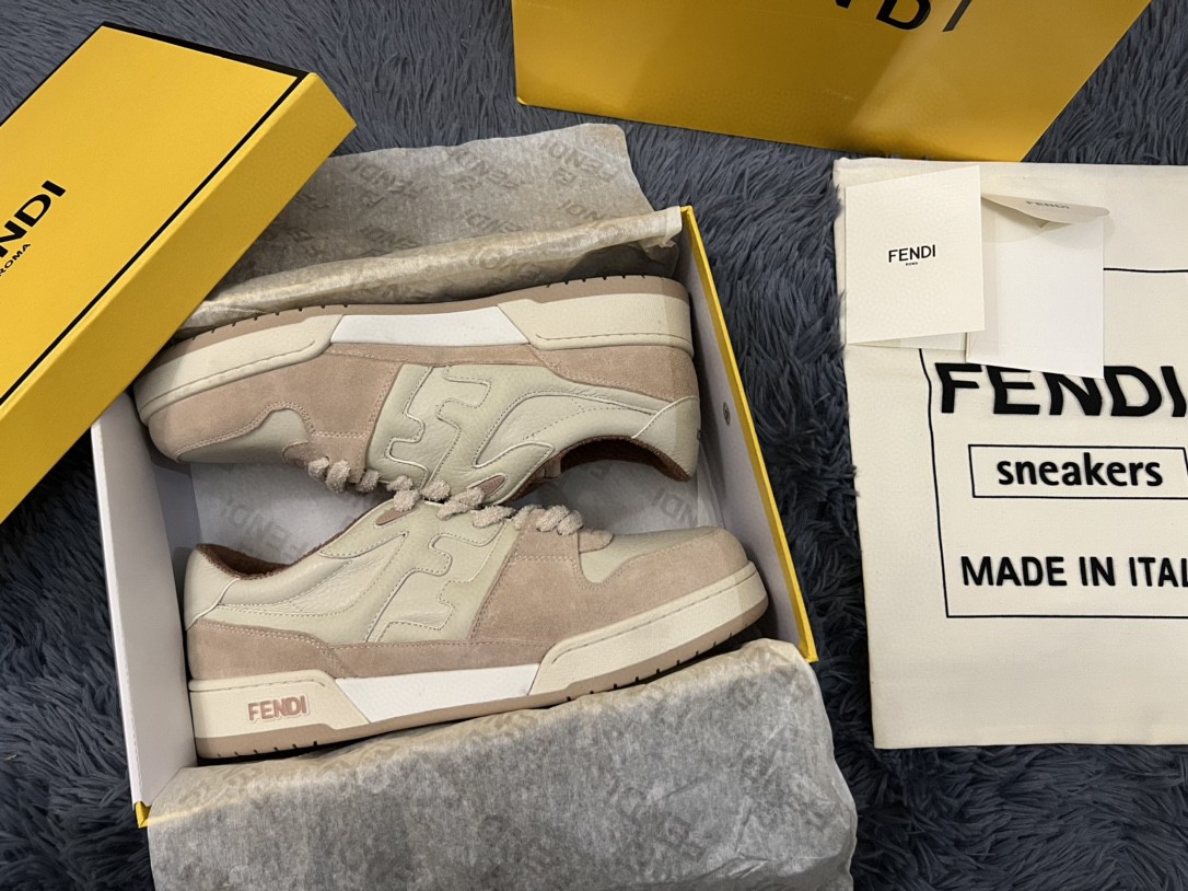 F**di Match Low Tops Sneakers Beige/Brown For Men 7E1493