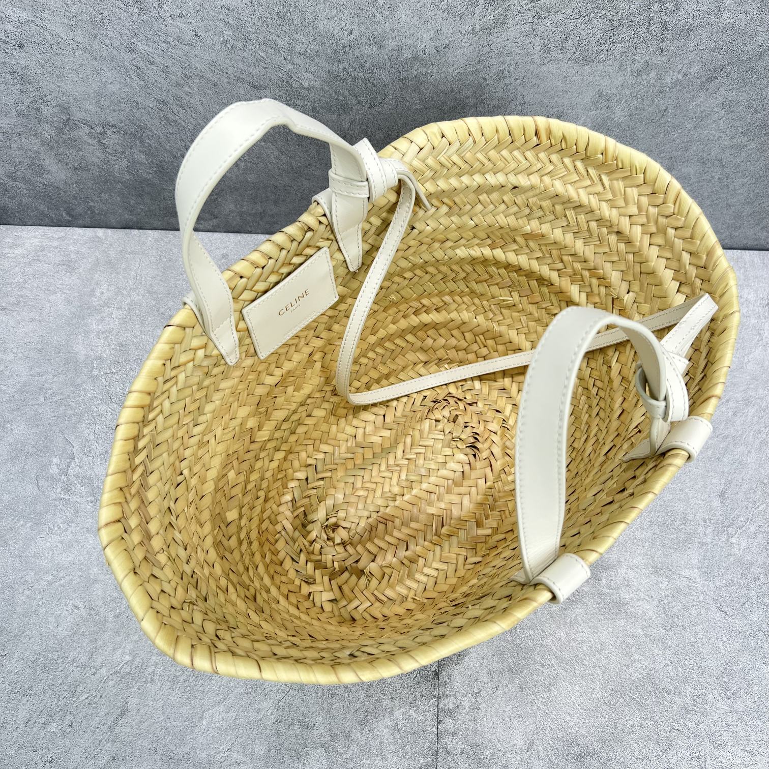 Ce1i*e Teen Triomphe Ce1i*e Classic Panier In Palm Leaves And Lizard White For Women 8in/20cm