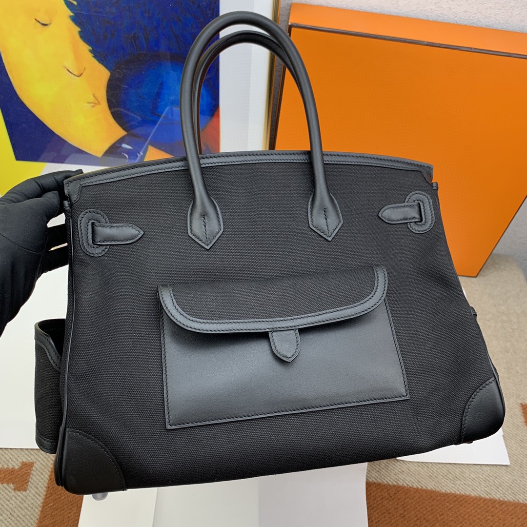 H**me5 Birkin Cargo 35 Black, SIlver Toned Hardware Bag For Women, Women’s Handbags, Shoulder Bags 13.8in/35cm