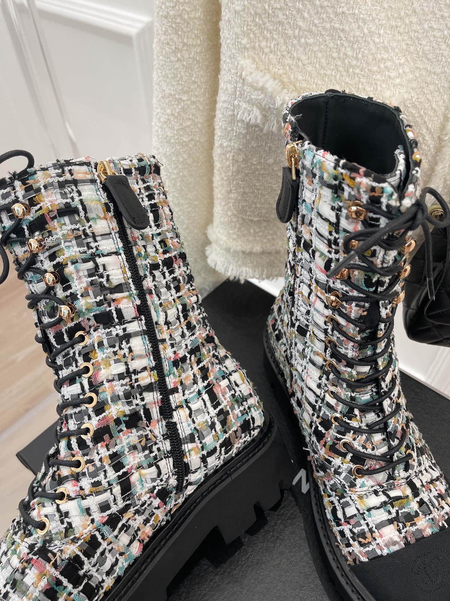 Ch**el Women’s Martin Shoes With Laces Black For Women 2in/ 5cm