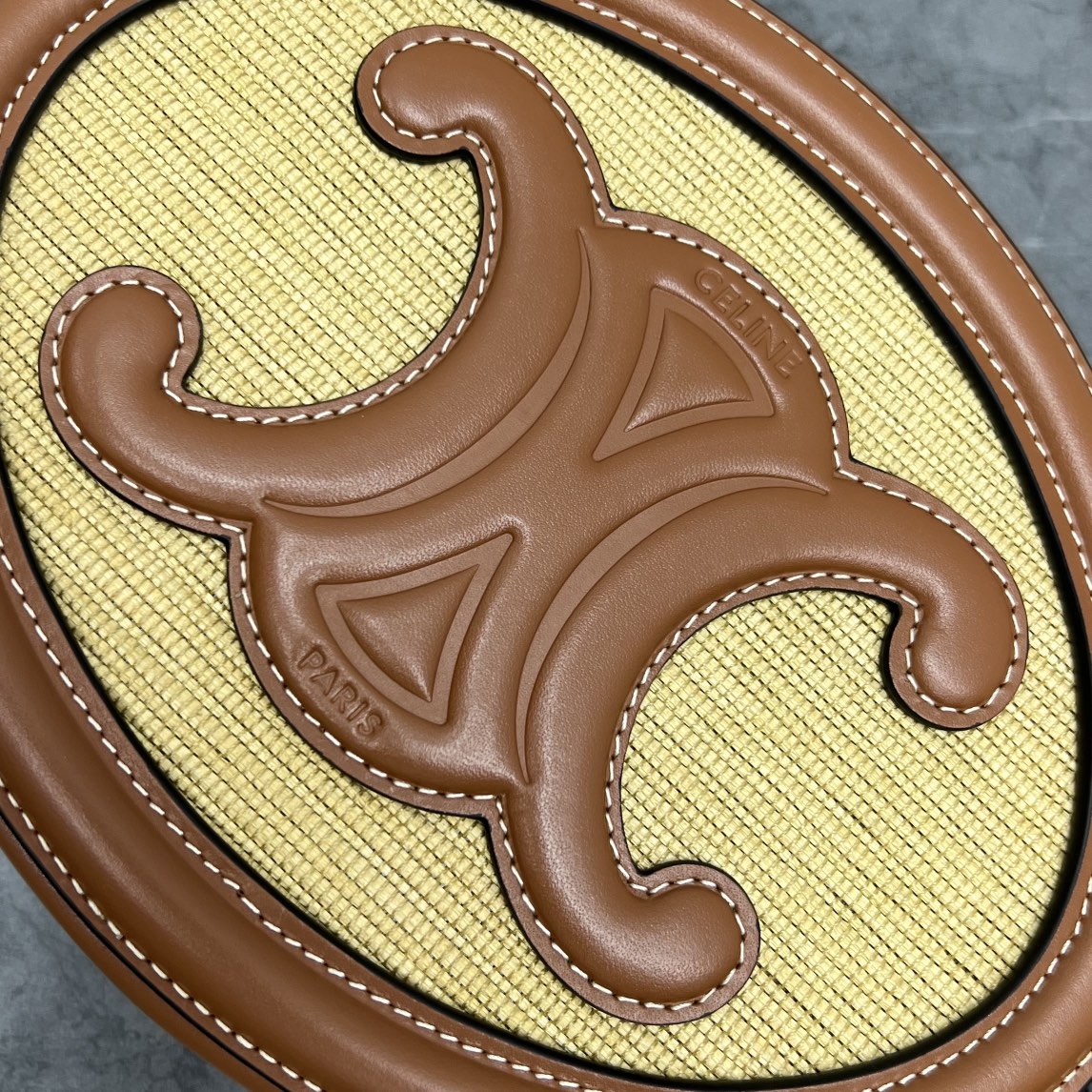 Ce1i*e Oval Bag Cuir Triomphe In Textile Natural / Tan For Women 8in/20cm 198602DU8.02NT