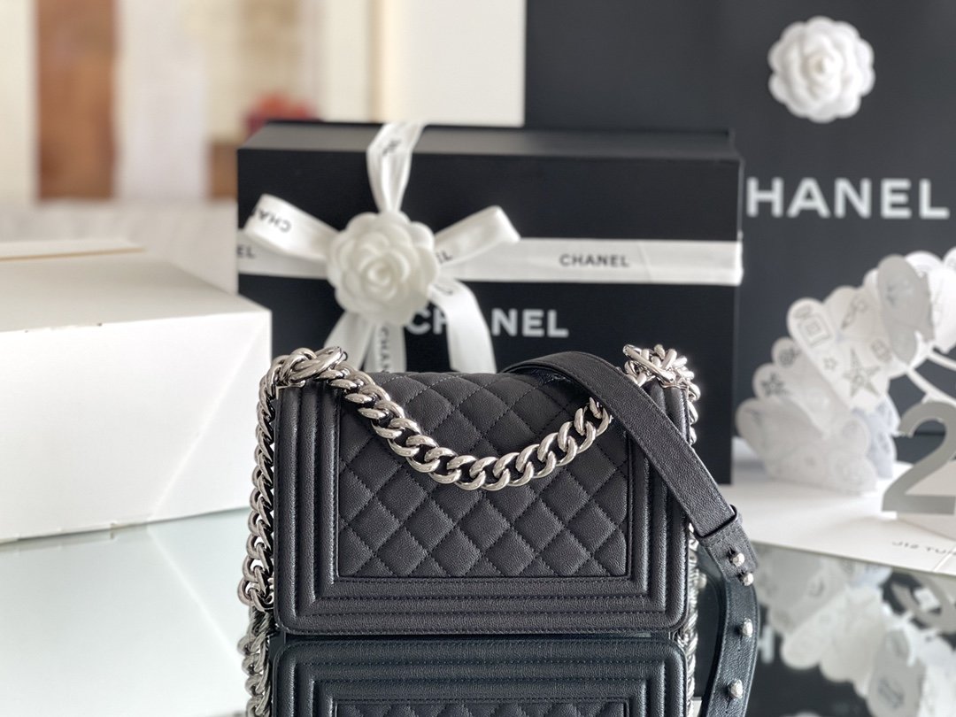 Ch**el Boy Mini Bag Black For Women 20cm/7.9 in