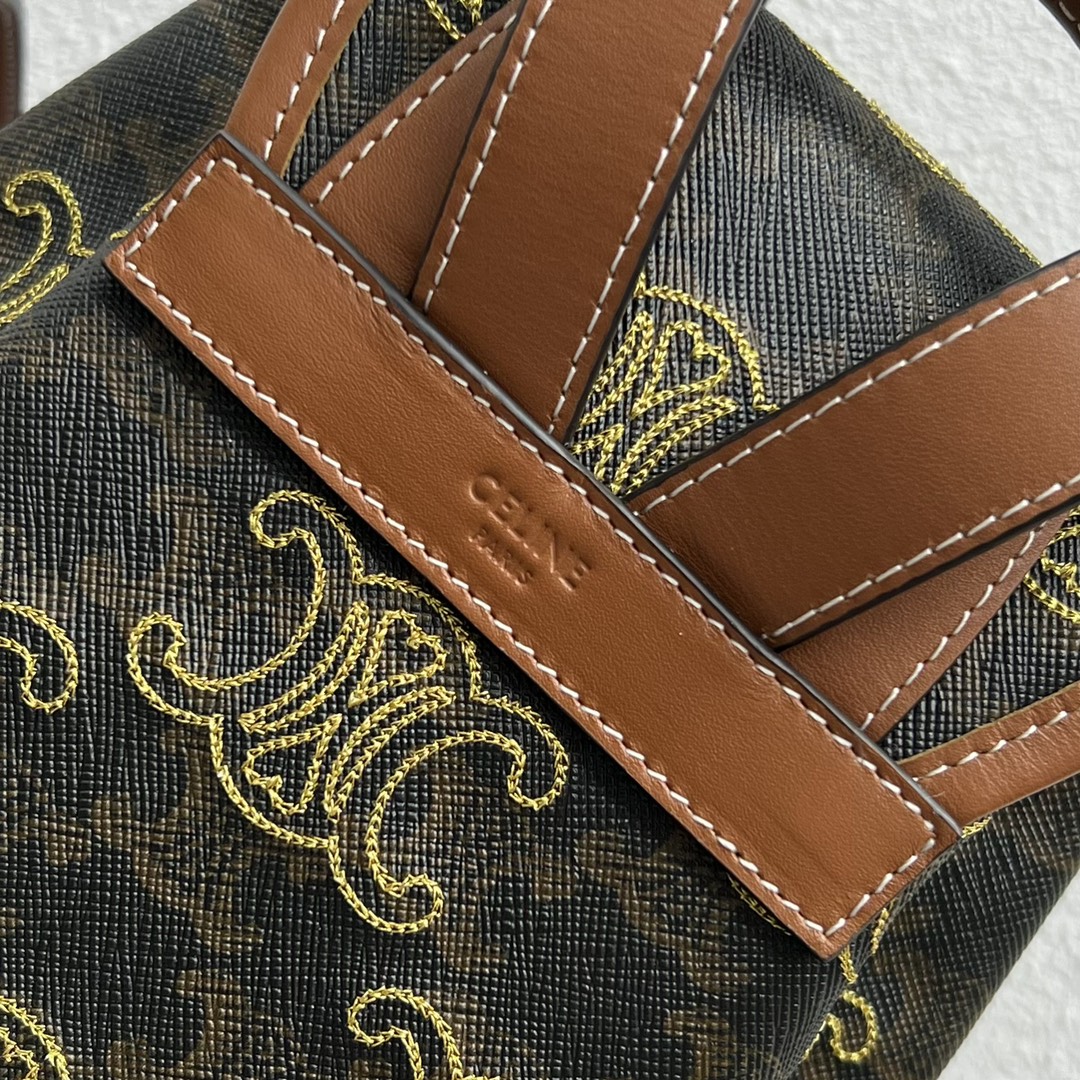 Ce1i*e Mini Backpack Folco In Triomphe Canvas With Triomphe Heart Embroidery Brown For Women 8in/20cm 197662EF3.04LU