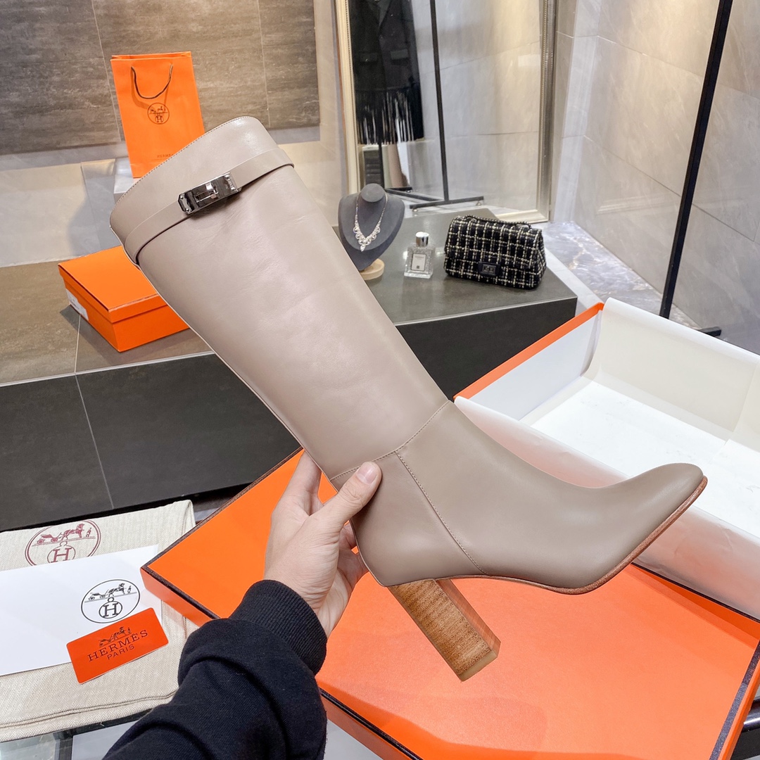 H**me5 High Heel Boots Beige For Women 3.54in/9cm