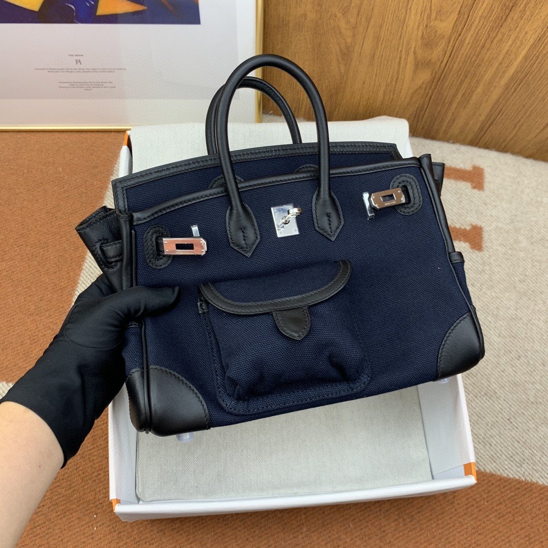 H**me5 Birkin Cargo 25 Dark Blue, SIlver Toned Hardware Bag For Women, Women’s Handbags, Shoulder Bags 9.8in/25cm
