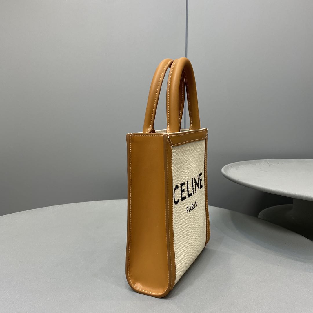 Ce1i*e Mini Vertical Cabas Ce1i*e In Textile With Ce1i*e Print White/Brown For Women 8in/20cm 193302BNZ.02NT