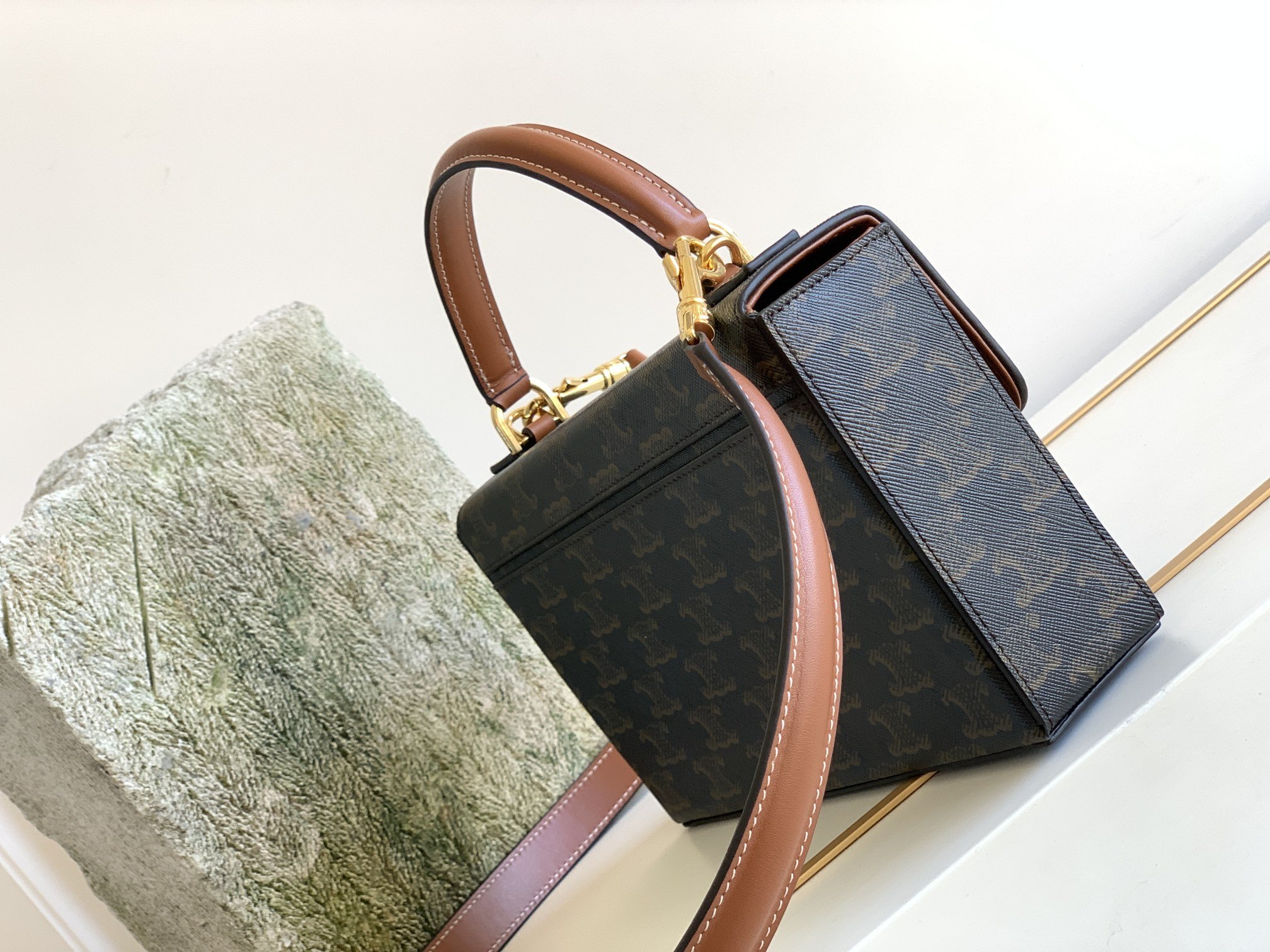 Ce1i*e Box Triomphe Bag In Triomphe Canvas Brown For Women 9in/22cm