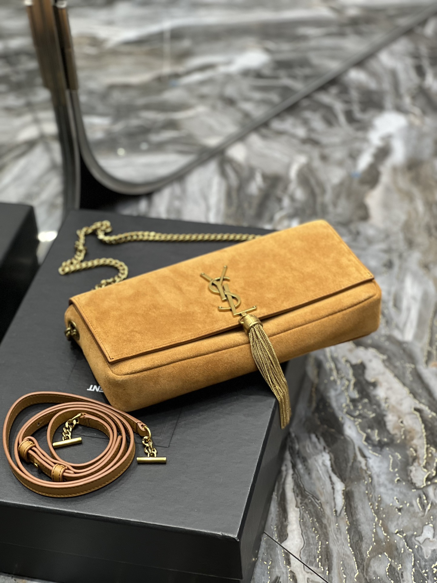 Sa1nt Lau*nt Kate 99 Chain Bag With Tassel Brown For Women, Women’s Bags 10.2in/26cm Y51