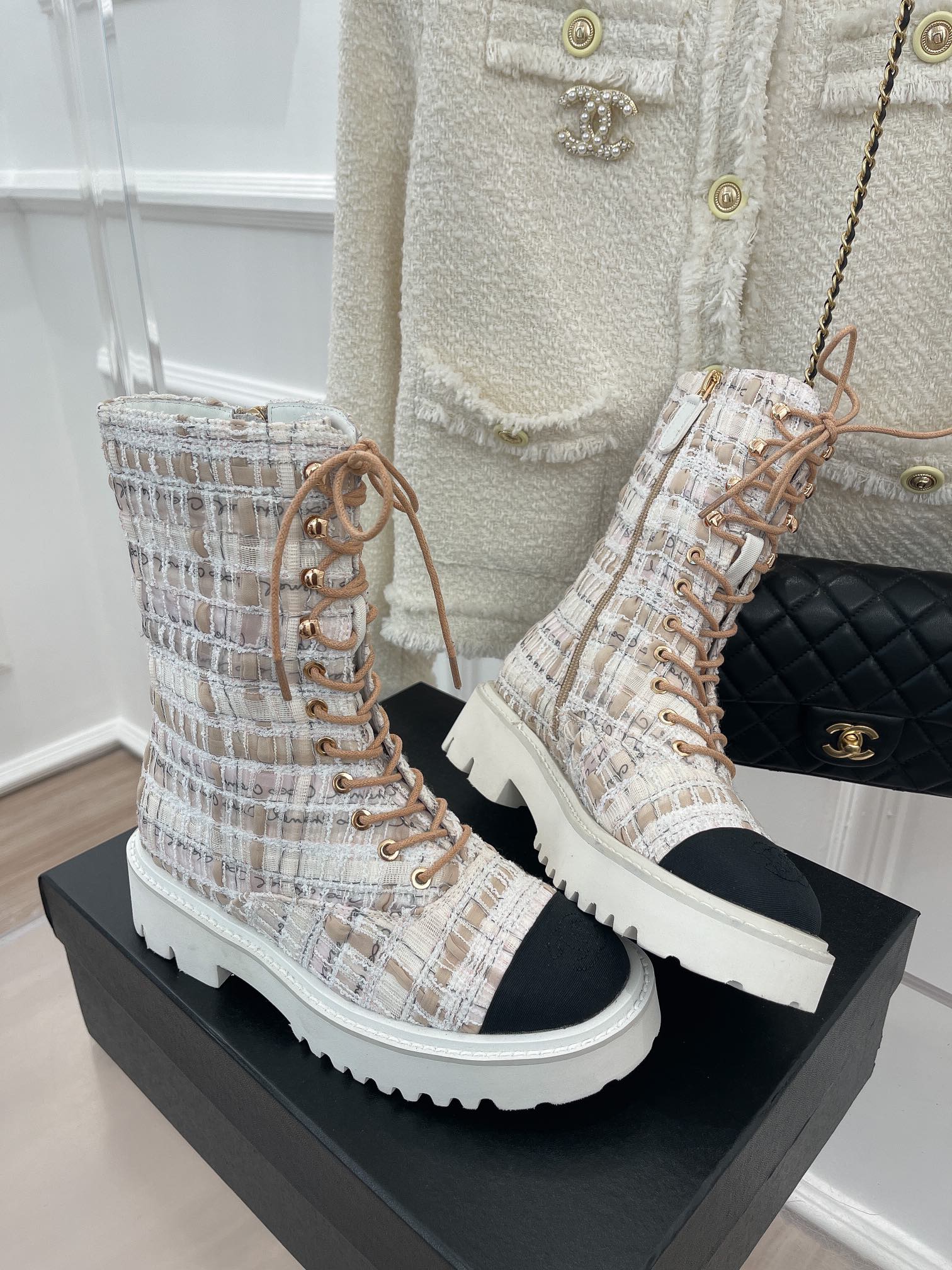 Ch**el Women’s Martin Shoes With Laces White For Women 2in/ 5cm