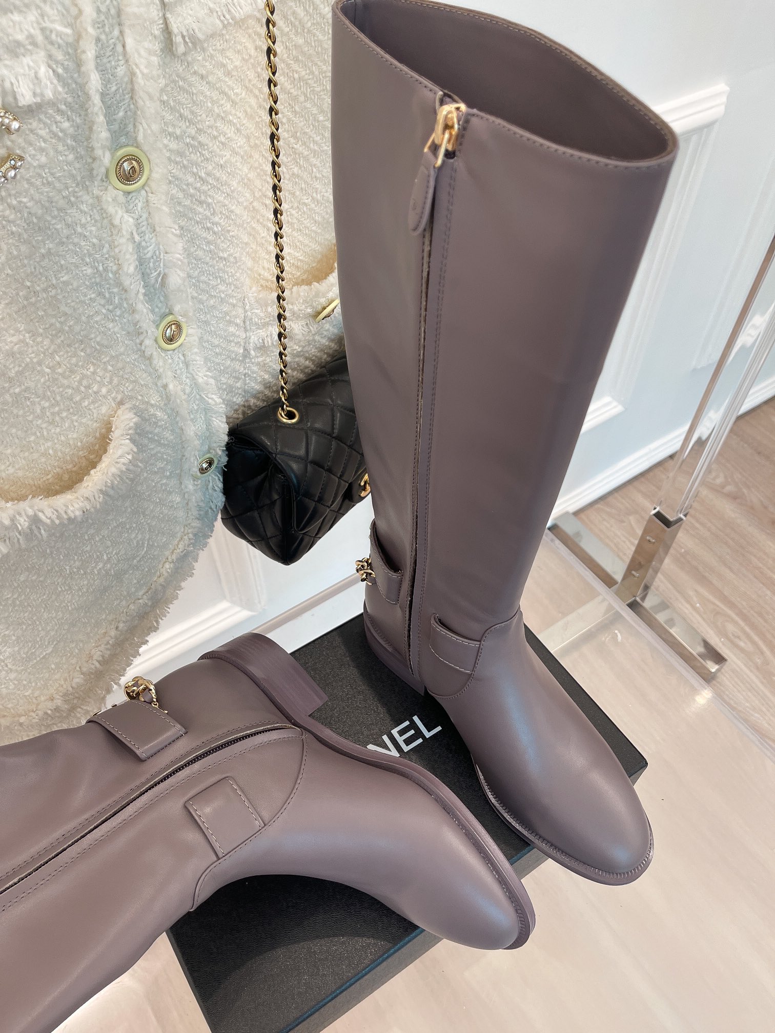 Ch**el Women’s Ankle Boots With Chain Light Violet For Women 1.5in/4cm